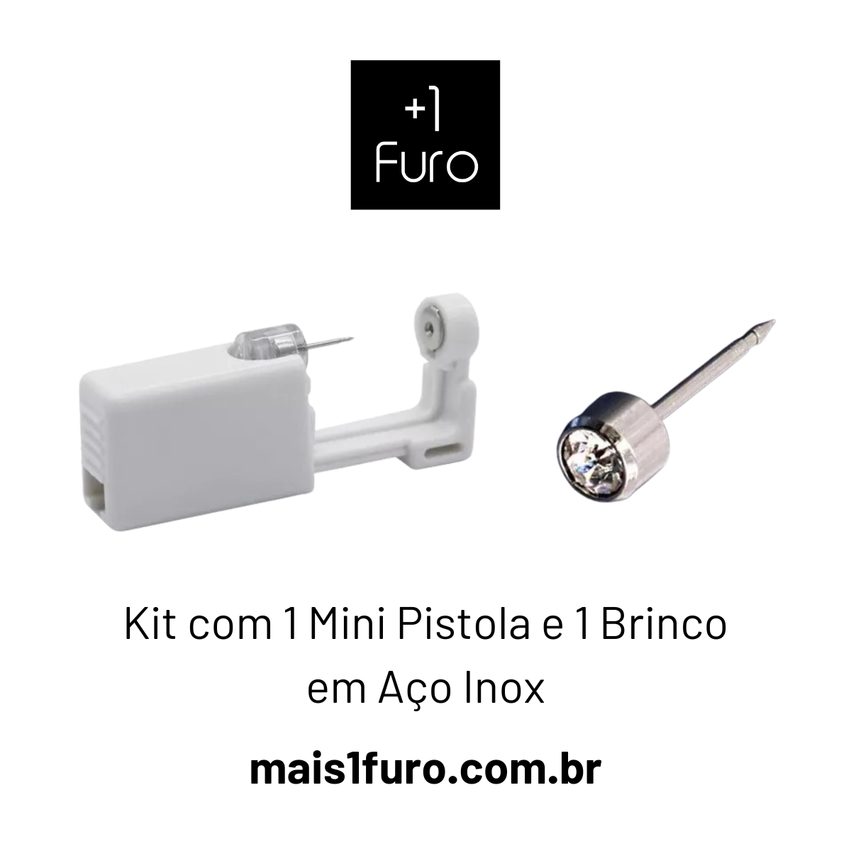 Kit com 1 mini pistola descartável e 1 brinco em aço inoxidável